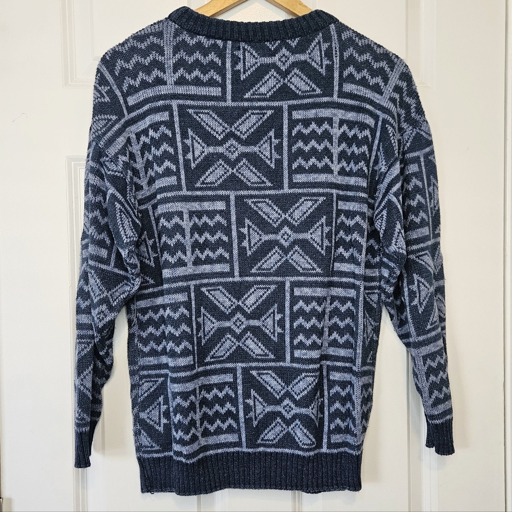 Vintage Y2K E.Z. Spirit USA 100% Cotton Geometric Knit Sweater Mens Small - Picture 4 of 4